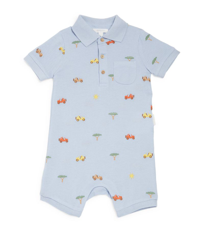 Purebaby Embroidered Tractor Playsuit (0-24 Months) In Blue
