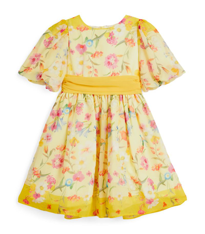 Patachou Kids' Balloon-sleeve Floral Dress In Yellow