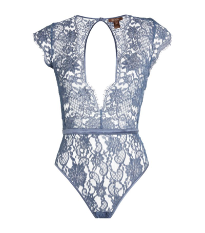 Coco De Mer Lace Plunge-neck Hera Bodysuit In Blue