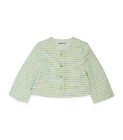 Self-portrait Kids' Single-breasted Bouclé Jacket In Green