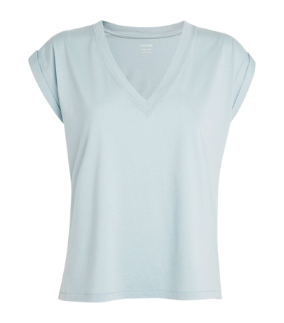 Frame Cotton Easy V-neck T-shirt In Blue