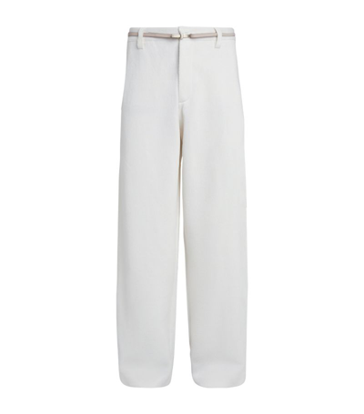Zegna Linen Belted Trousers In White