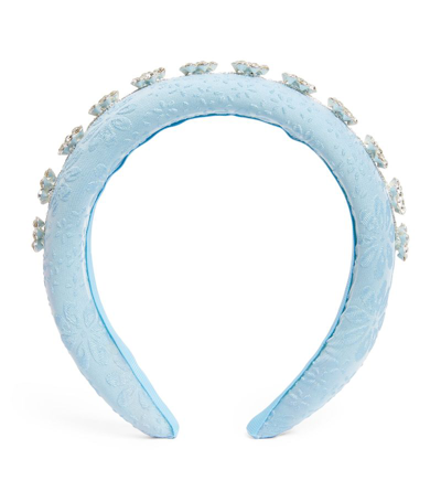 Self-portrait Kids' Diamanté-trim Plush Headband In Blue