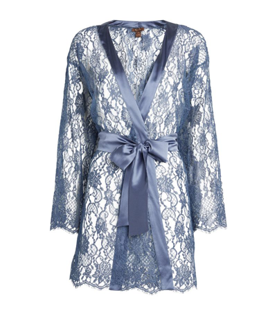 Coco De Mer Lace Hera Short Dressing Gown In Blue