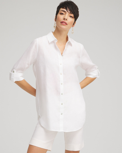 Chico's No Iron Linen Tunic Top In White Size Large |