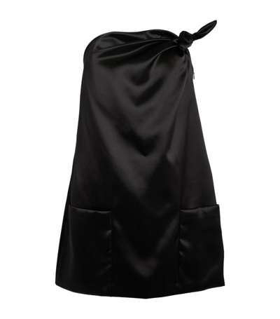 Louisa Ballou Black Knotted Satin Mini Dress
