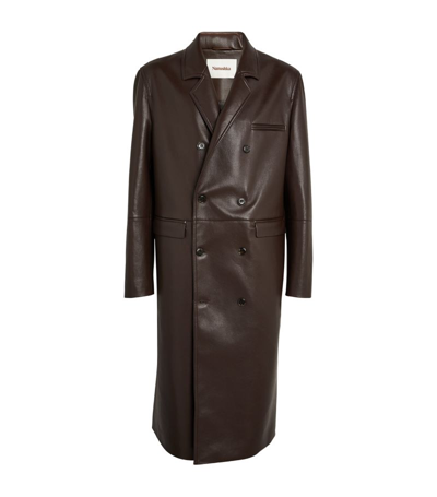 Nanushka Faux-leather Double-breasted Coat In Brown