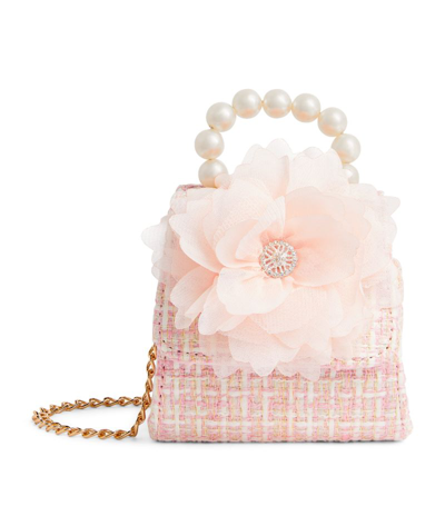 Patachou Kids' Tweed Flower Top-handle Bag In Pink