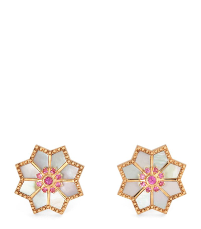 Orly Marcel Yellow Gold, Sapphire And Mother-of-pearl Fez Earrings