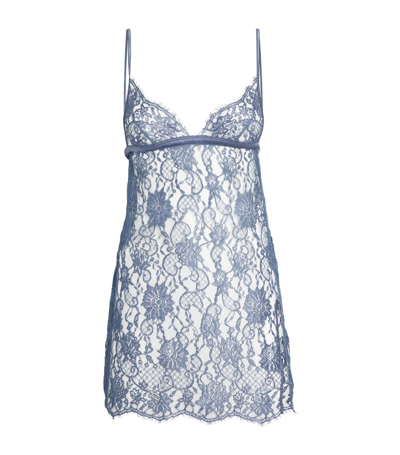 Coco De Mer Lace Hera Slip Dress In Blue