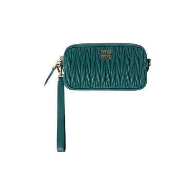 Pre-owned Miu Miu Matelassé Nappa Pouch Bag 'laguna' In Green