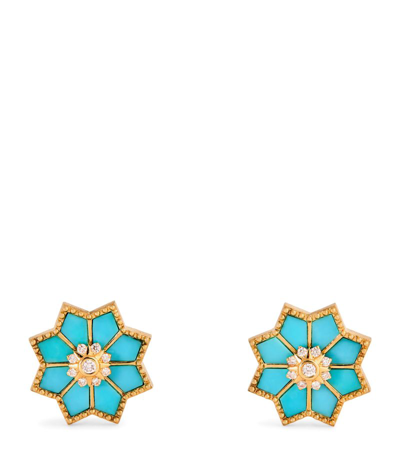 Orly Marcel Yellow Gold, Diamond And Turquoise Fez Earrings