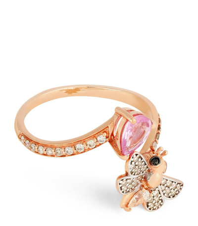 Bee Goddess Rose Gold, Diamond And Pink Sapphire Honey Bee Ring (size 54)