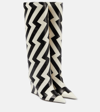 Jimmy Choo Blake 85 Geometric-pattern Leather Wedge Knee-high Boots In Schwarz