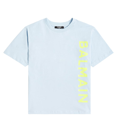 Balmain Kids' Logo Cotton Jersey T-shirt In Blau