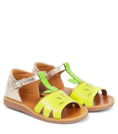 Pom D'api Kids' Poppy Agrume Leather Sandals In Yellow