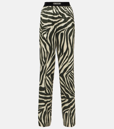 Tom Ford Zebra-print Silk-blend Satin Straight-leg Pants In Multicolor