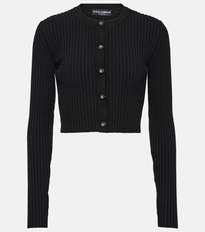 Dolce & Gabbana Ribbed Crop Button-front Cardigan In Black