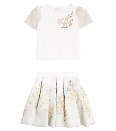 Monnalisa Kids' Stud-embellished Skirt Set In Neutrals