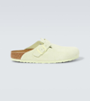 Birkenstock Boston Suede Clogs In Faded Lime Suede
