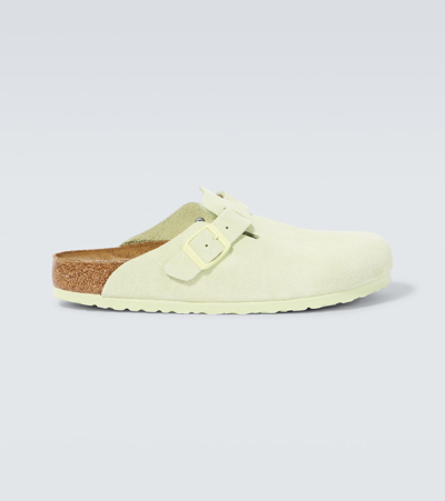 Birkenstock Boston Suede Clogs In Faded Lime Suede