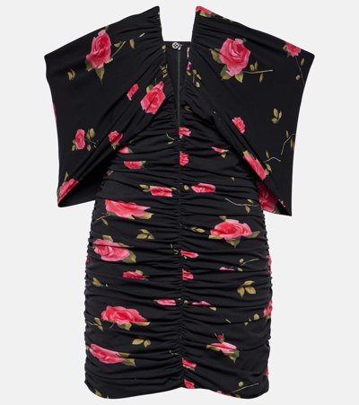 Magda Butrym Off-shoulder Floral Ruched Minidress In Black