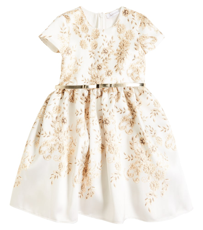 Monnalisa Kids' Mikado Embroidered Dress In White