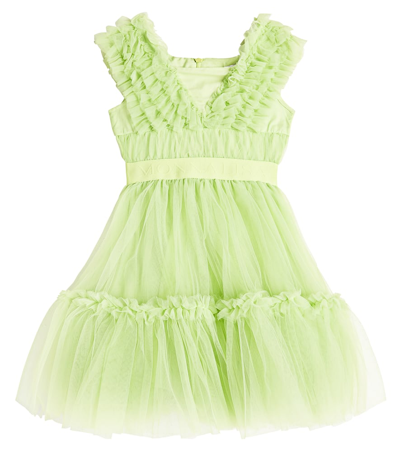 Monnalisa Kids' Tiered Tulle Dress In Green