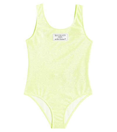 Balmain Kids' Logo Swimsuit In Yellow