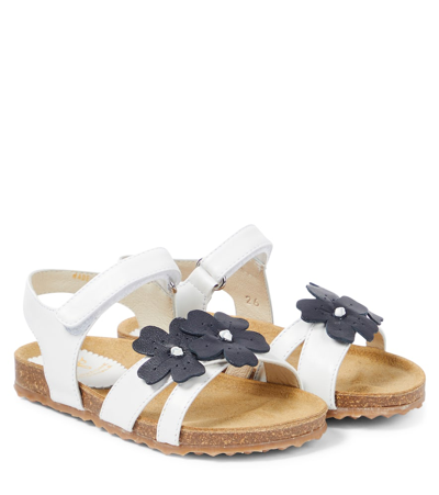 Il Gufo Kids' Floral-appliqué Leather Sandals In White