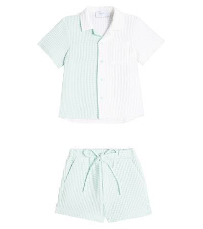 Paade Mode Kids' Cotton Shirt And Shorts Set In Green