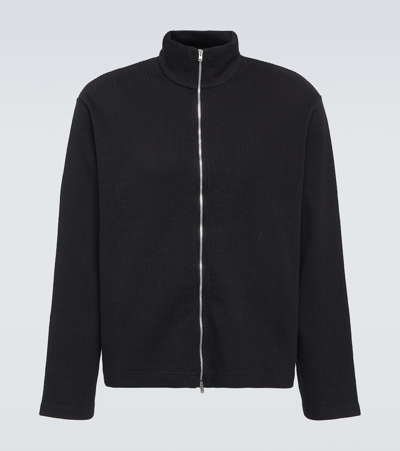 Our Legacy Shrunken Ribbed Cotton-jersey Track Top In Black
