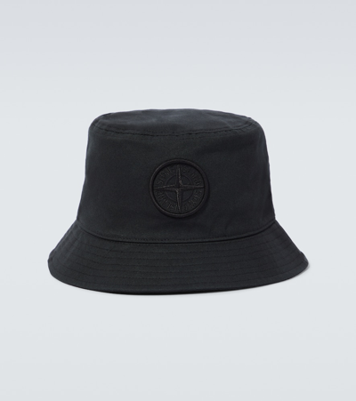 Stone Island Compass Canvas Bucket Hat In Black