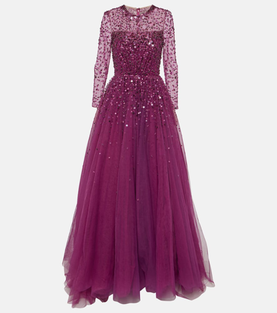 Jenny Packham Constantine Embellished Tulle Gown In Red