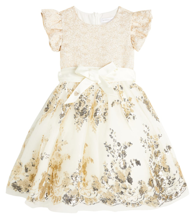 Monnalisa Kids' Sequined Embroidered Tulle-trimmed Dress In Multicolor