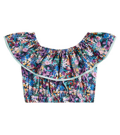 Paade Mode Kids' Ruffled Floral Cotton Crop Top In Multicoloured