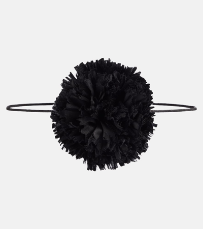 Saint Laurent Floral-appliqué Satin Choker In Black