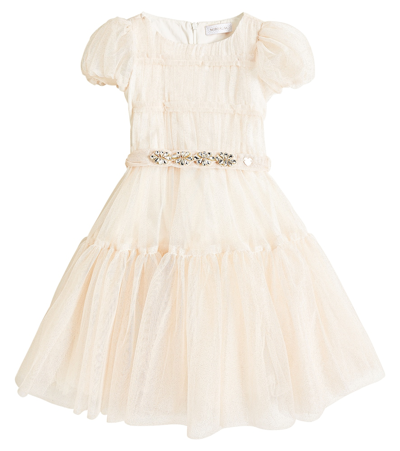 Monnalisa Kids' Glitter Tiered Tulle Dress In Gold