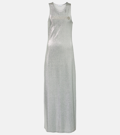 Rabanne Logo Glitter Maxi Dress In Silver