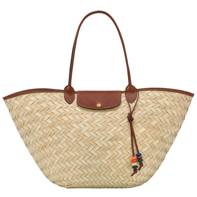 Longchamp Large Le Panier Pliage Raffia Tote Bag In Beige