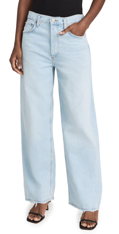 Agolde Low Rise Baggy Straight Leg Jeans In Spark In Blue