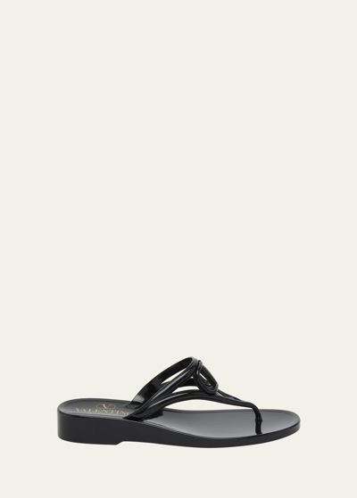 Valentino Garavani Vlogo Thong Pool Sandals In Nero/nero