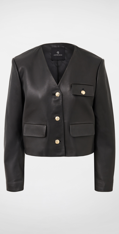 Anine Bing Cara Leather Jacket In Black