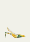 Dolce & Gabbana Floral-print Leather Slingback Pumps In Rose Gialle