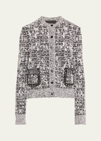 Givenchy Logo-print Tweed-knit Short Jacket In Blackwhite