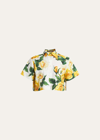 Dolce & Gabbana Yellow Rose Floral Cropped Button-front Shirt In White Prt