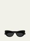 Saint Laurent Sleek Logo Plastic Cat-eye Sunglasses In Shiny Black