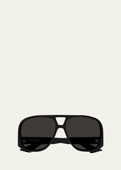 Saint Laurent Solace Acetate Aviator Sunglasses In Shiny Solid Black