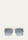 Valentino V-light Blue Titanium Square Sunglasses In Rse