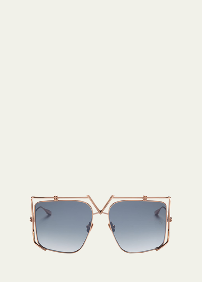 Valentino V-light Blue Titanium Square Sunglasses In Rse